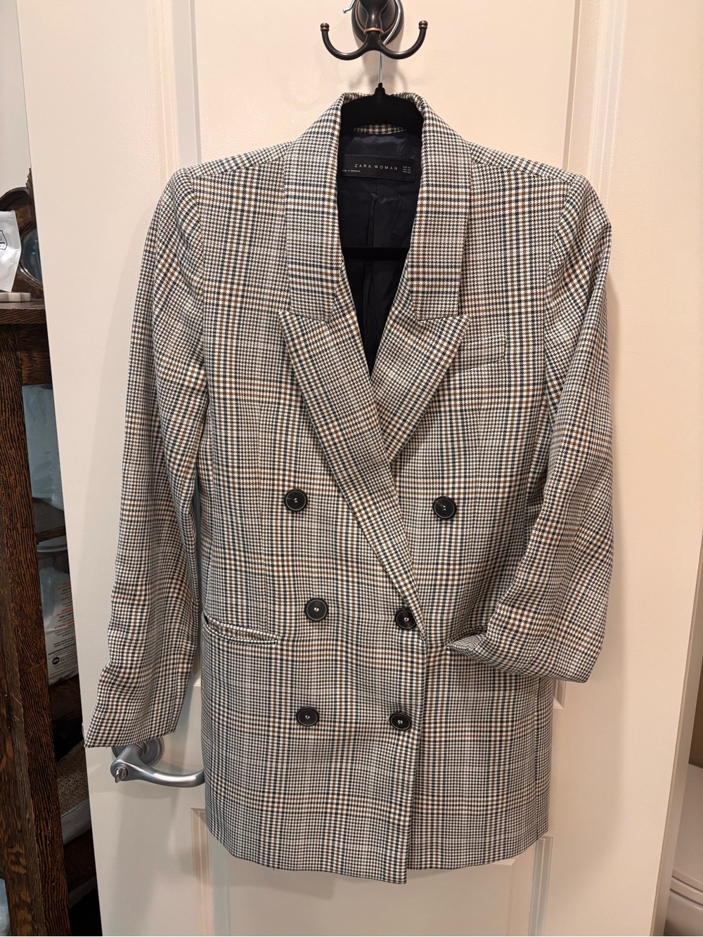 Zara Double-Breasted Womens Oversized Plaid Blazer